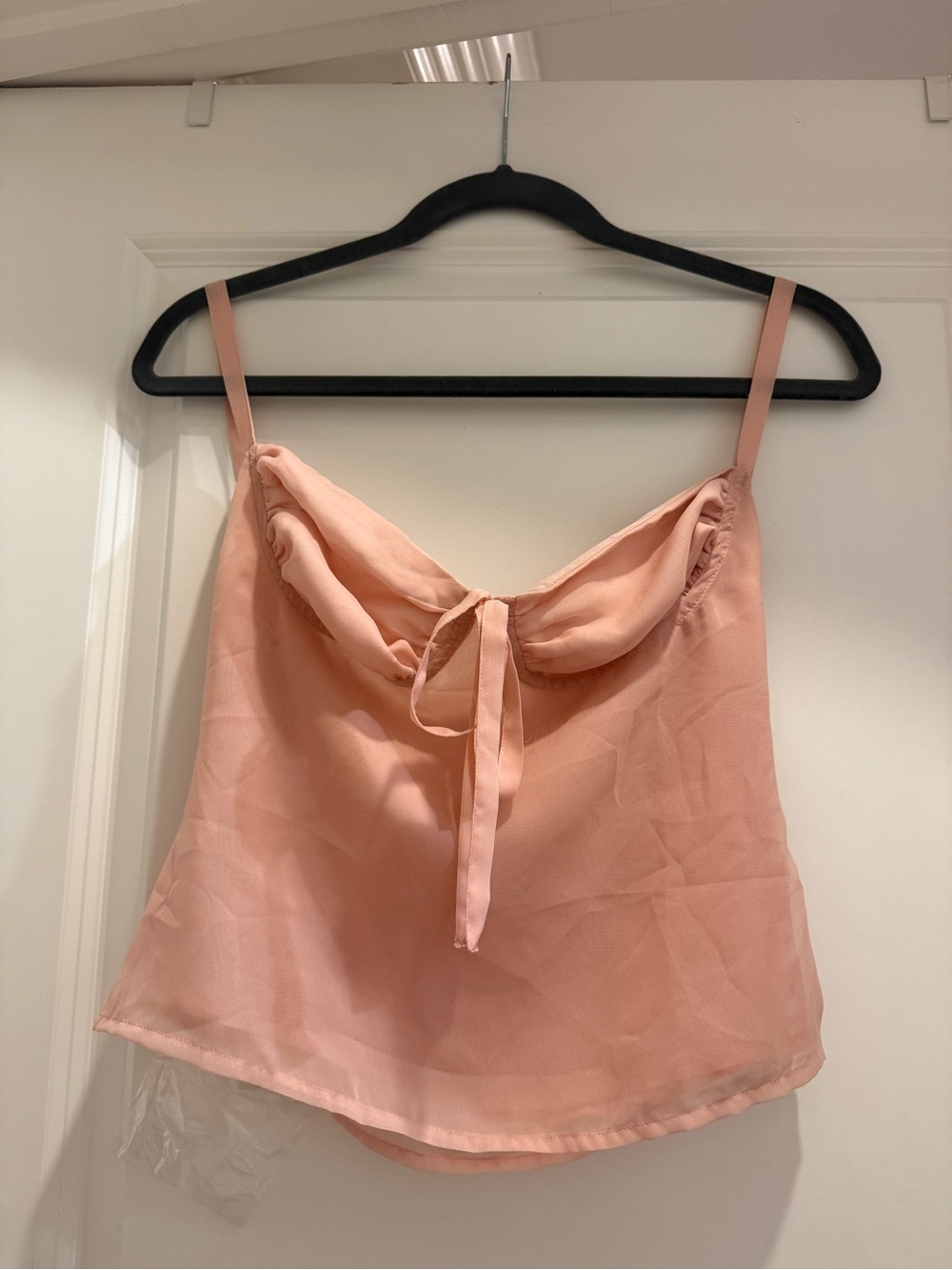 Peach Tie-Front Satin Cami Top
